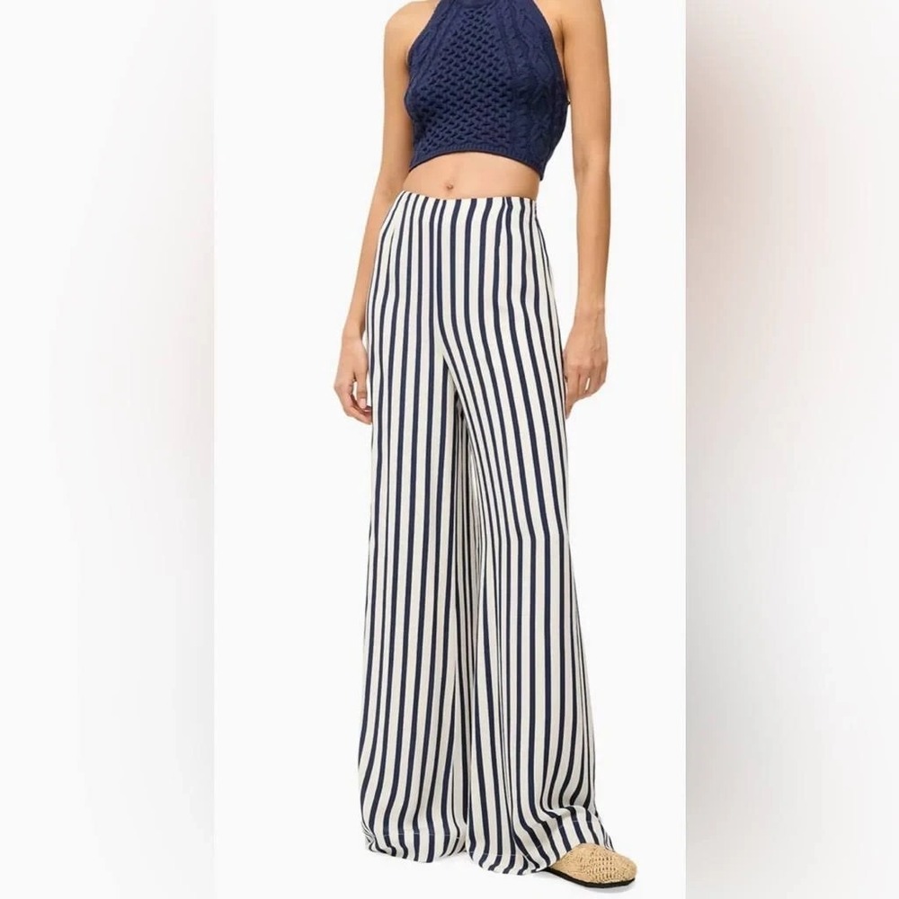 Staud Luke Wide Leg Black White Stripe Nautical Sailor Pants sz S